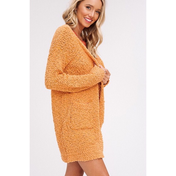 Chunky knit popcorn cardigan- mustard - Picture 3 of 8